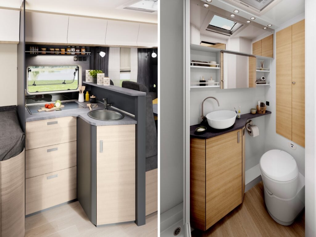 Hobby Maxia T 740 WE, kök och hygienutrymme