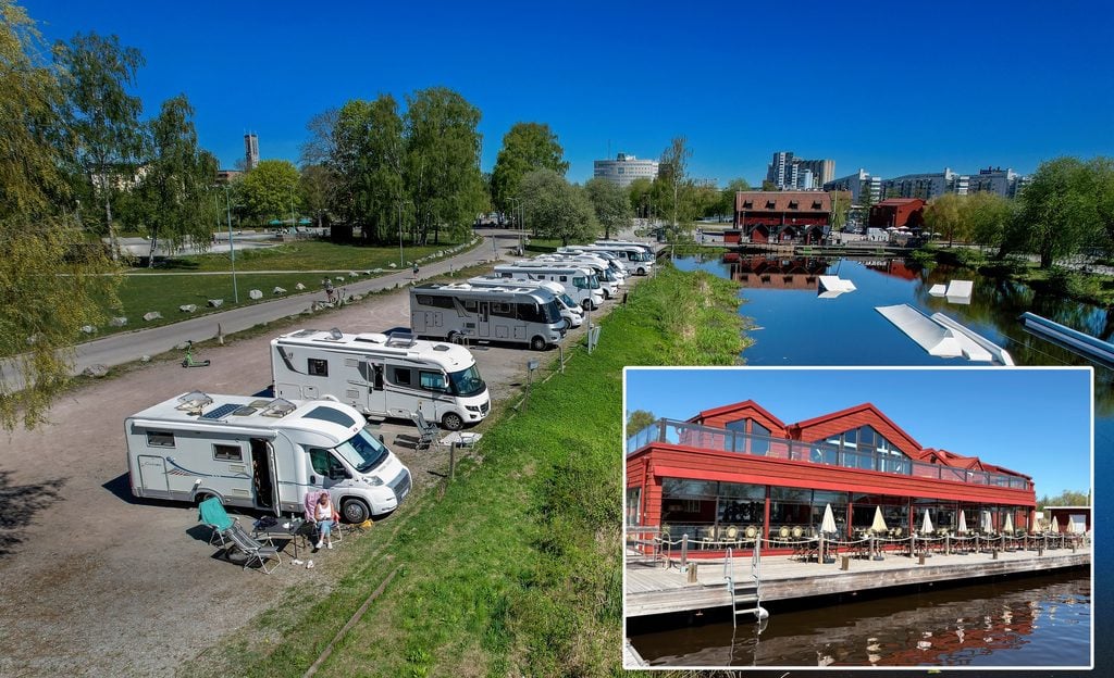 Västerås gästhamn med husbilar och restaurang