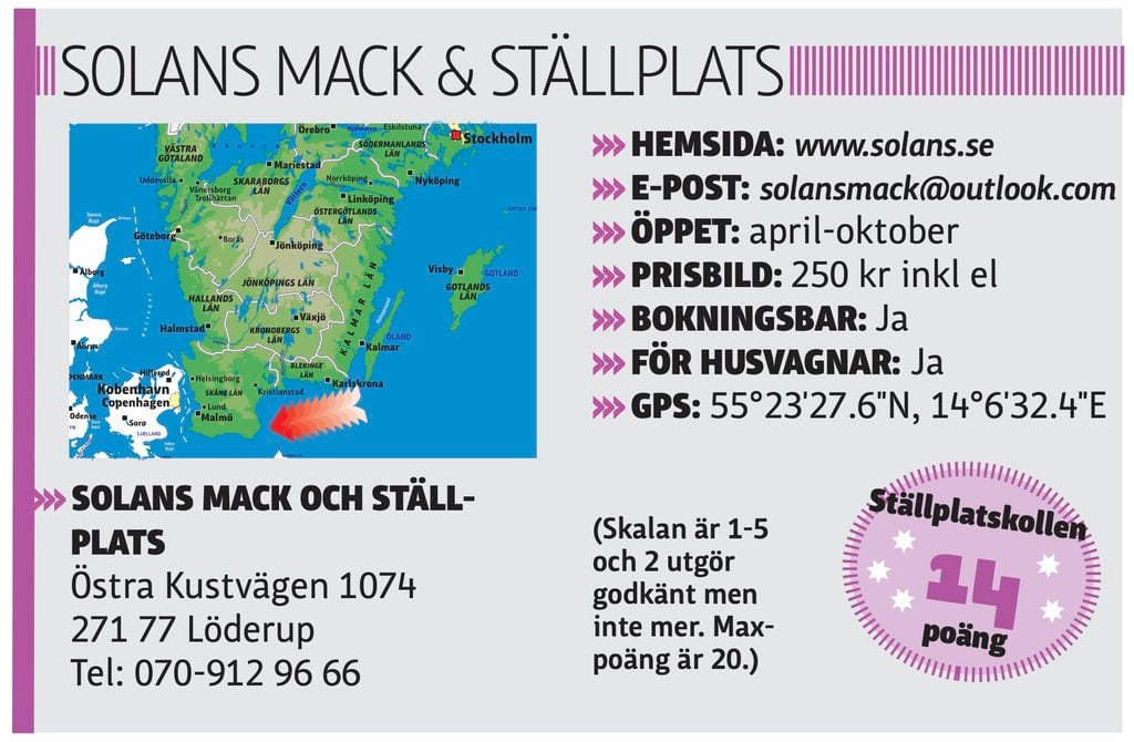 Solans Mack och Ställplats, faktaruta